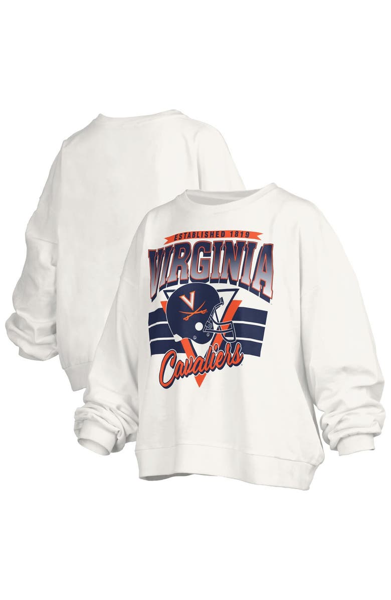 PRESSBOX Women's Pressbox White Virginia Cavaliers Oversized Janice Retro Waist-Length Pullover Sweatshirt, Main, color,