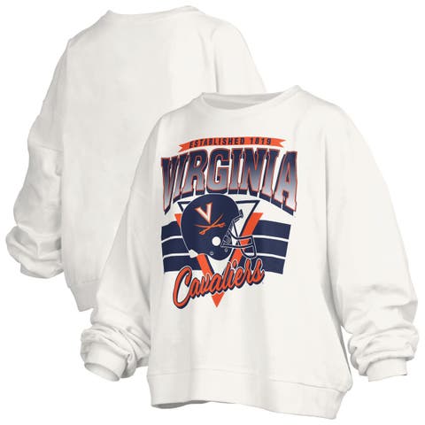Women&#39;s Pressbox White Virginia Cavaliers Oversized Janice Retro Waist-Length Pullover Sweatshirt