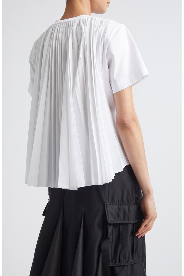Mixed Media Pleated Poplin & Jersey Pocket T-Shirt, Alternate, color, WHITE