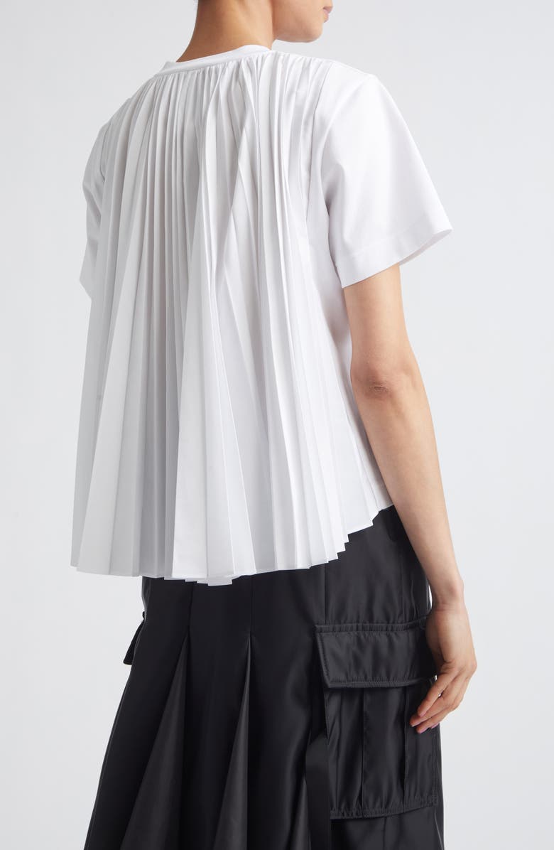 Sacai Mixed Media Pleated Poplin & Jersey Pocket T-Shirt, Alternate, color, White