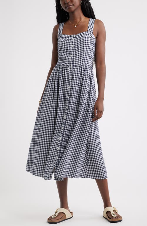 caslon(r) Checkered Button Front Midi Dress in Navy White Gingham at Nordstrom, Size Medium