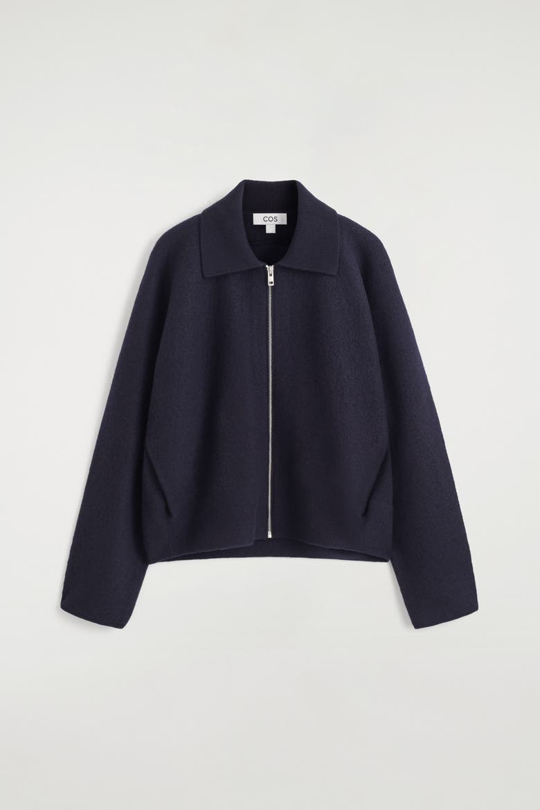 Sculpted Merino Wool Zip-Up Jacket, Alternate, color, NAVY