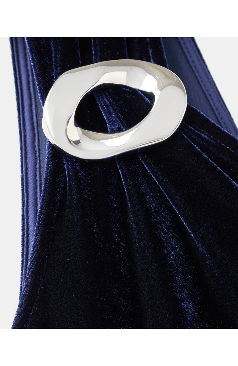 MANGO One-Shoulder Velvet Jumpsuit, Alternate, color, Navy