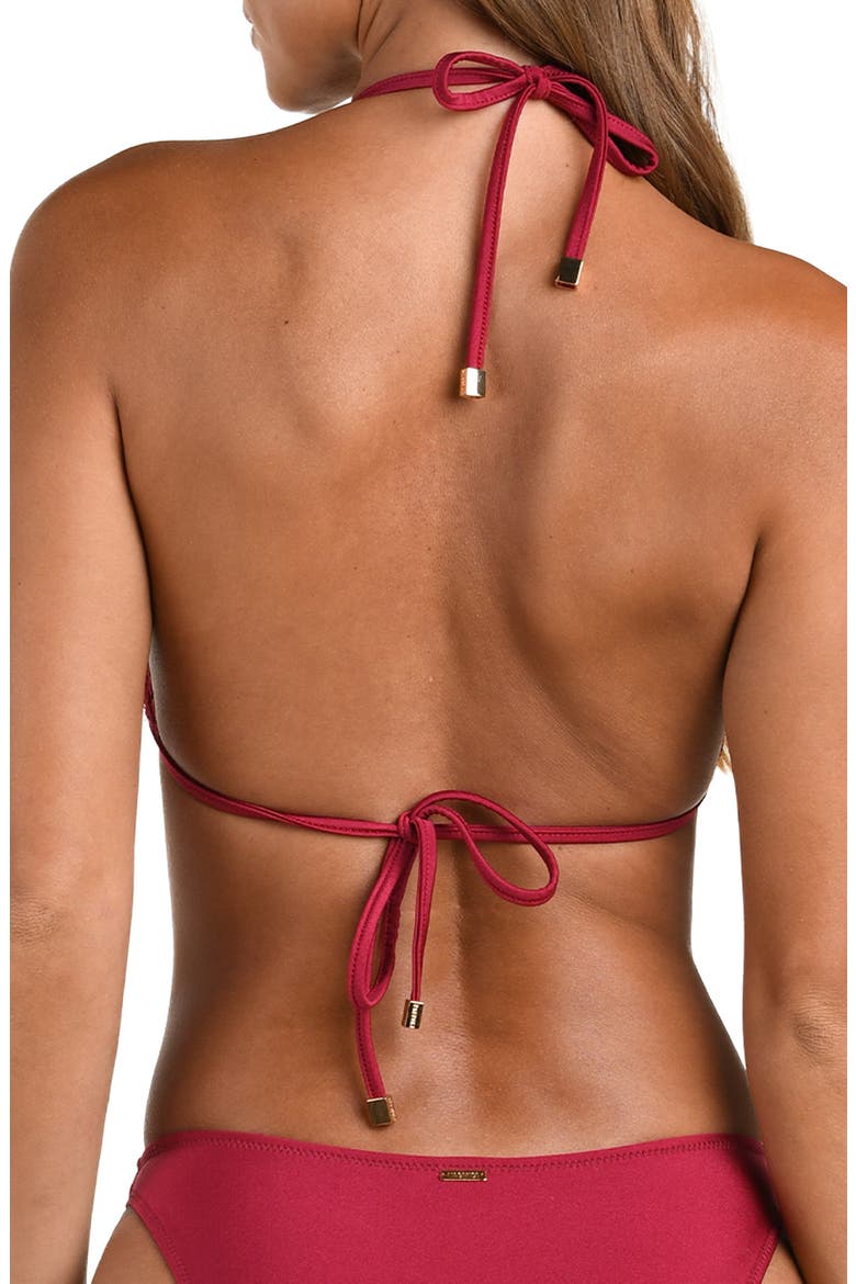 Annabelle Lace Trim Triangle Bikini Top, Alternate, color, BLACK CHERRY