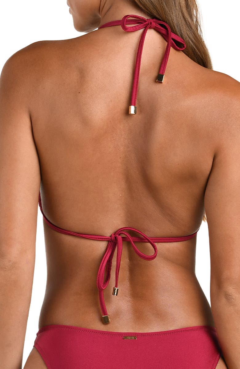 L'AGENCE Annabelle Lace Trim Triangle Bikini Top, Alternate, color, Black Cherry