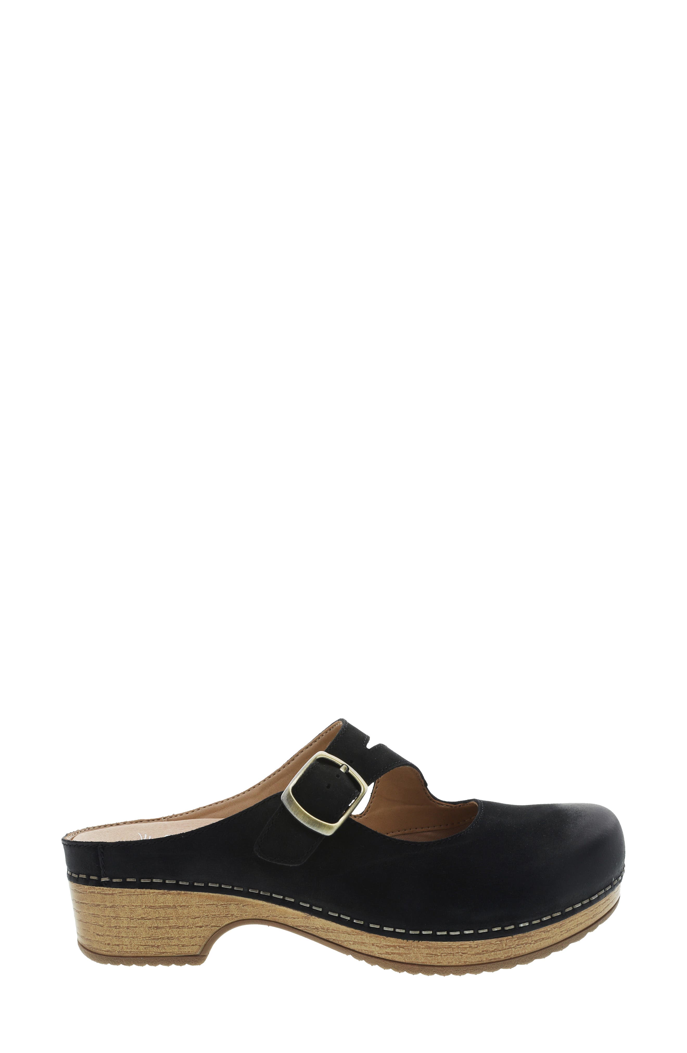 Britney Buckle Clog, Alternate, color, BLACK NUBUCK LEATHER