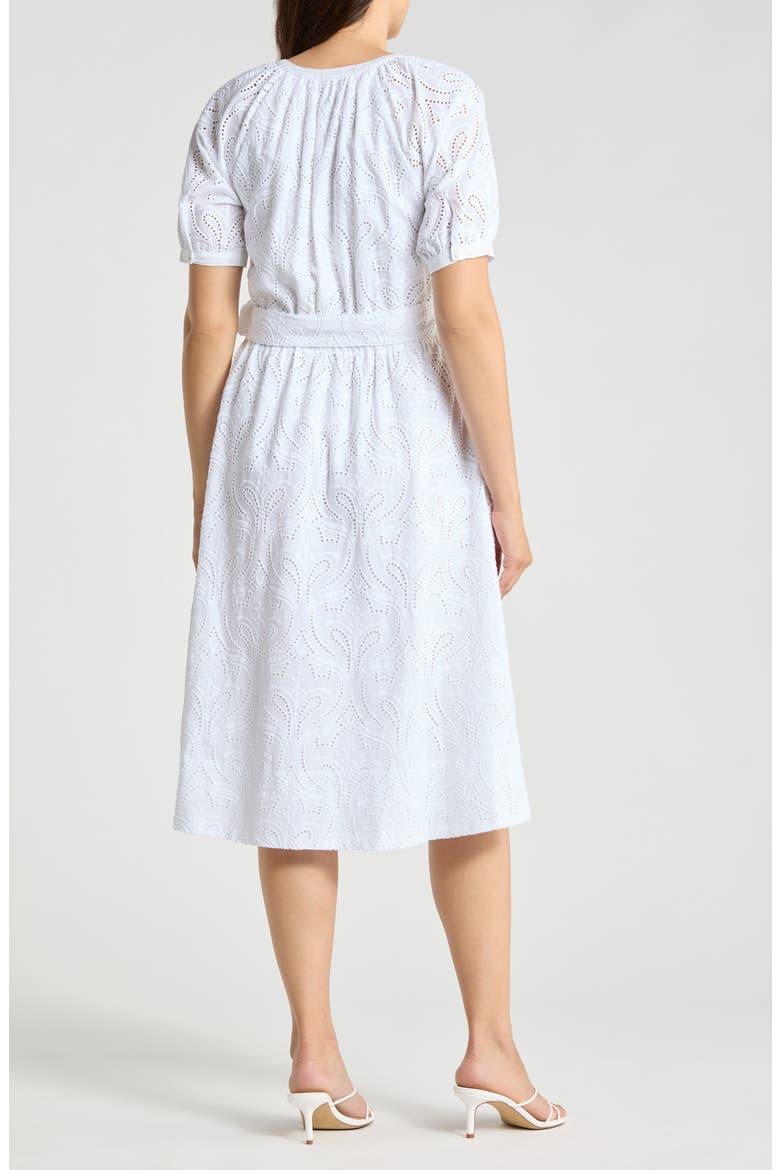 Perry Embroidered Eyelet Cotton Midi Dress, Alternate, color, WHITE