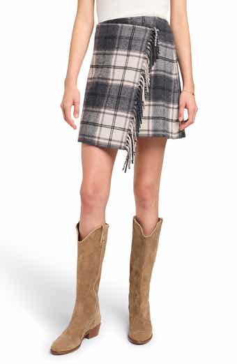 Faherty Sonoma Plaid Fringe Wool Wrap Miniskirt
