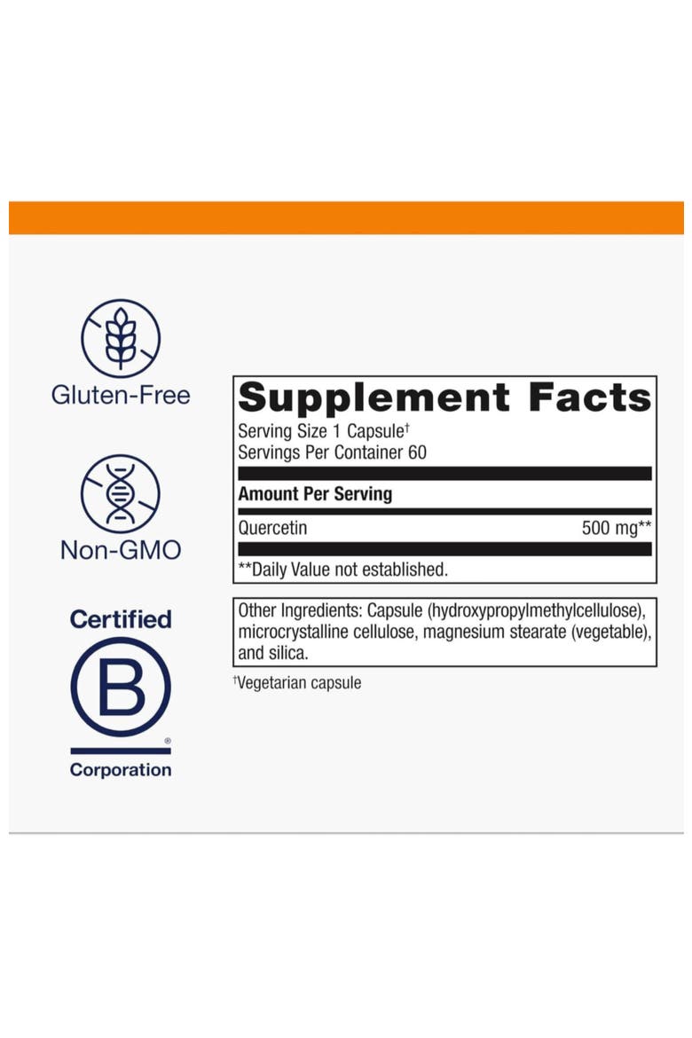 Quercetin 500 mg Immune Support Supplement Capsules 60 Capsules, Alternate, color, None