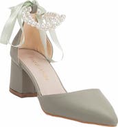 Forever & Always Shoes Miranda Low Block Heels with Pearls