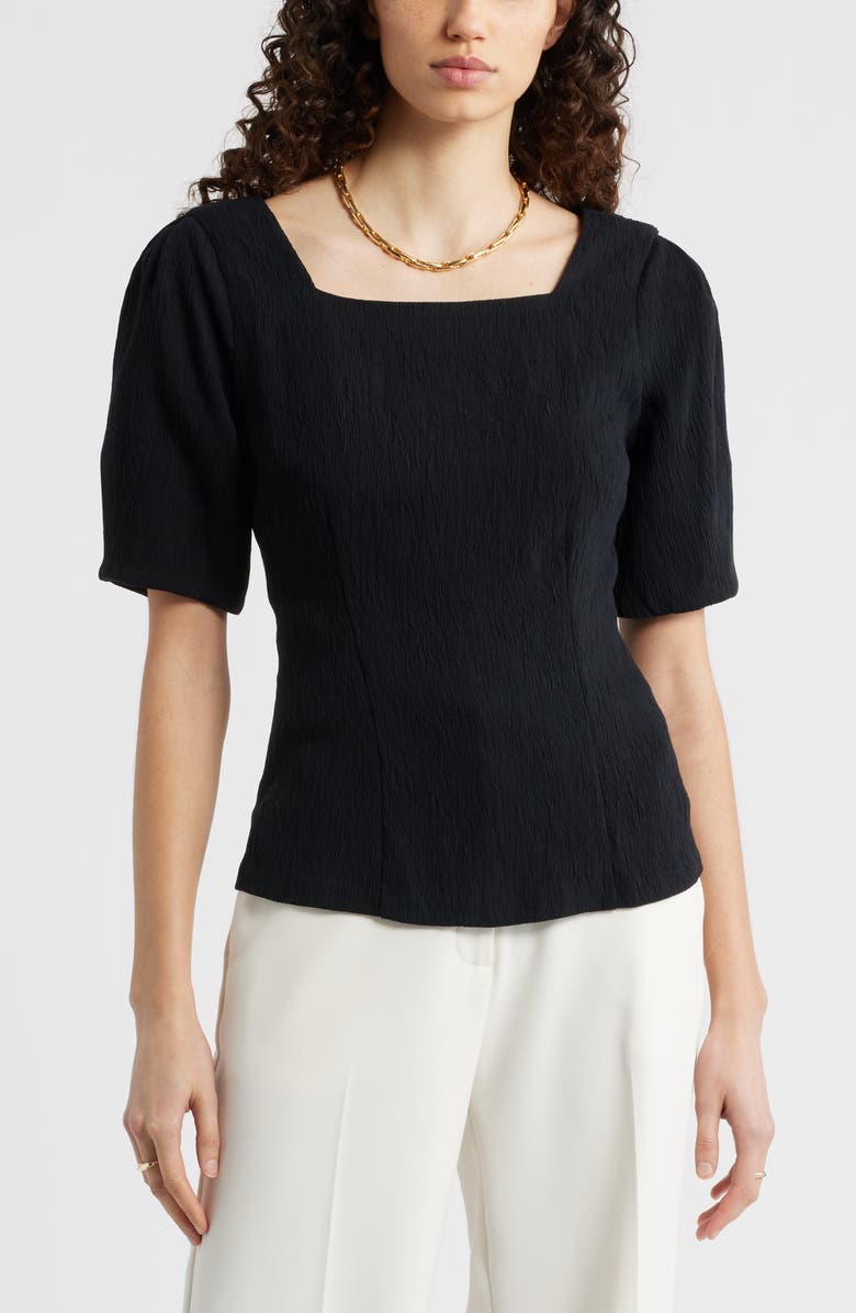 Nordstrom Texture Square Neck Top, Main, color, Black