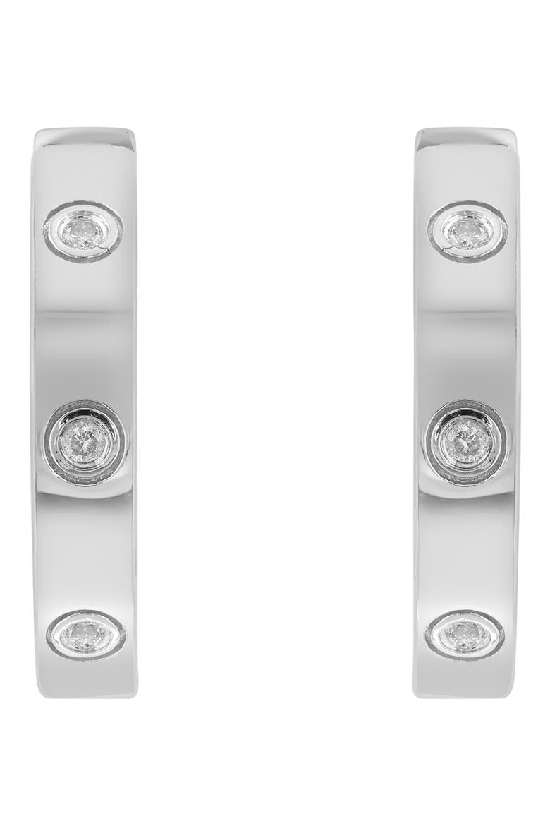 Sterling Silver Diamond Huggie Hoop Earrings, Alternate, color, WHITE