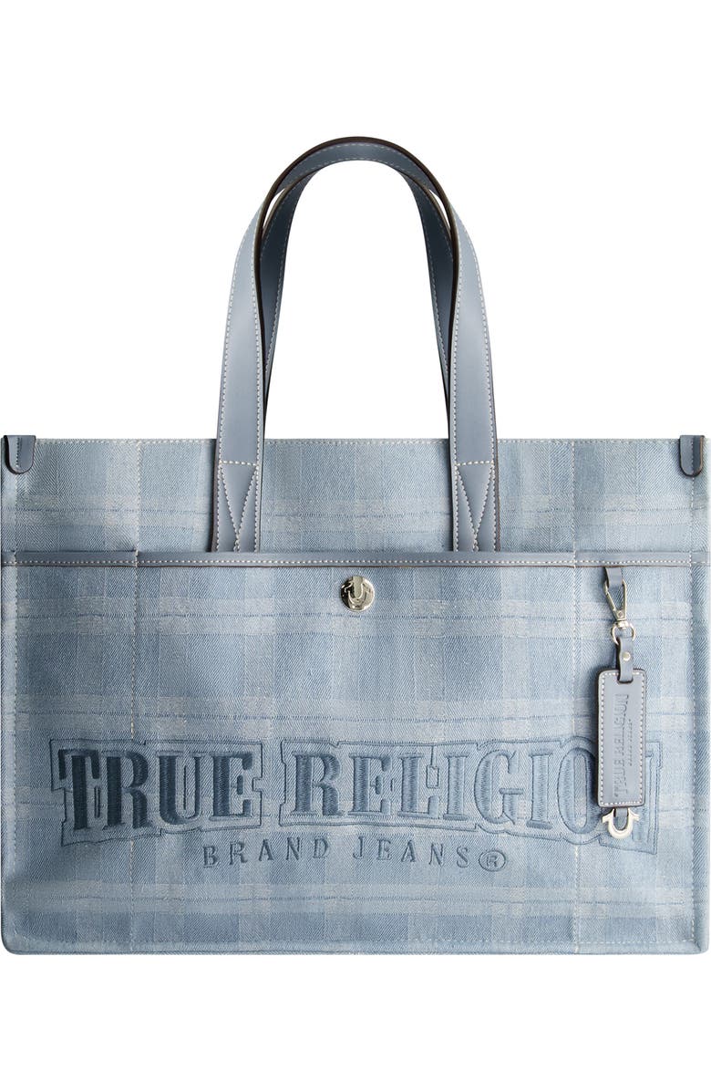 True Religion Stripe Denim City Tote, Main, color,