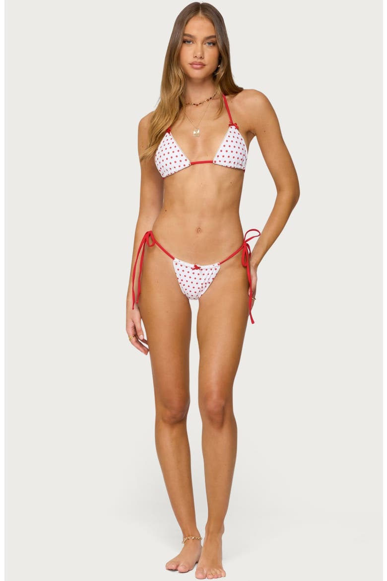 Leigh Polka Dot Triangle Bikini Top, Alternate, color, WHITE-AND-RED
