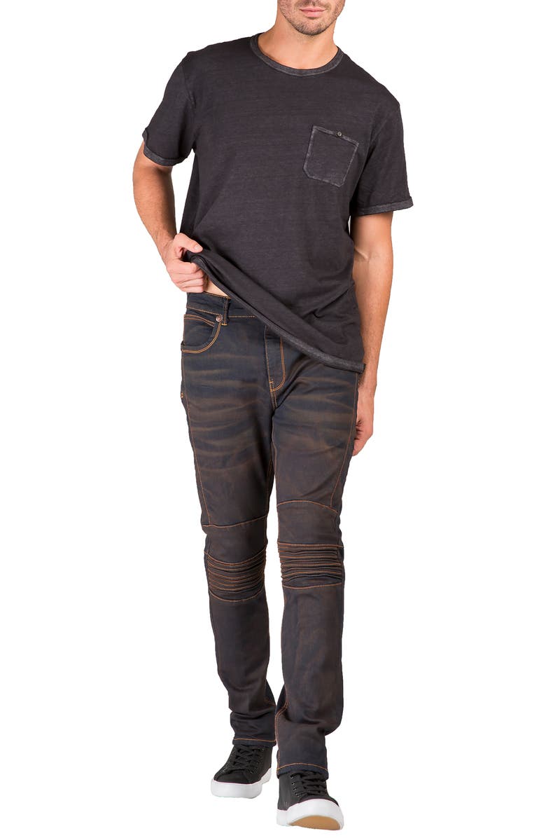 LEVEL 7 Slim Tapered Fit Moto Jeans, Alternate, color, Dark Copper