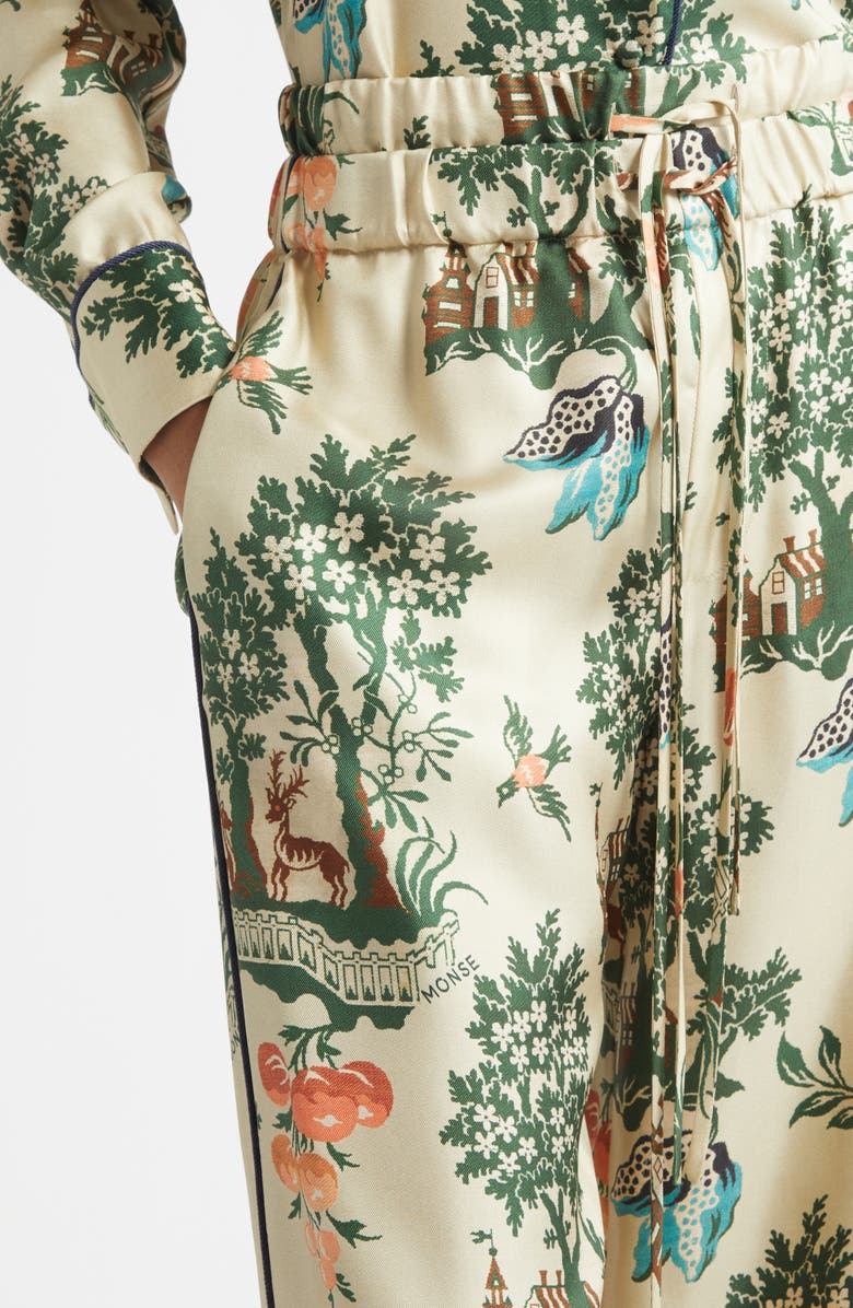 MONSE Double Waistband Silk Satin Pajama Pants, Alternate, color, Beige Multi