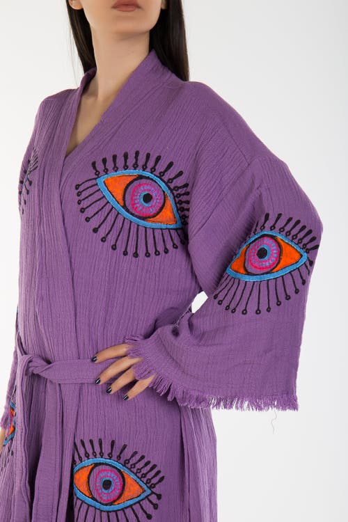 Forever & Always Shoes Aria Evil Eye Handmade Cotton Kimono In Purple