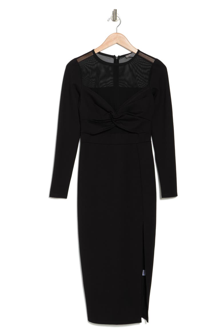 Celia Illusion Mesh Ruched Midi Dress, Alternate, color, BLACK