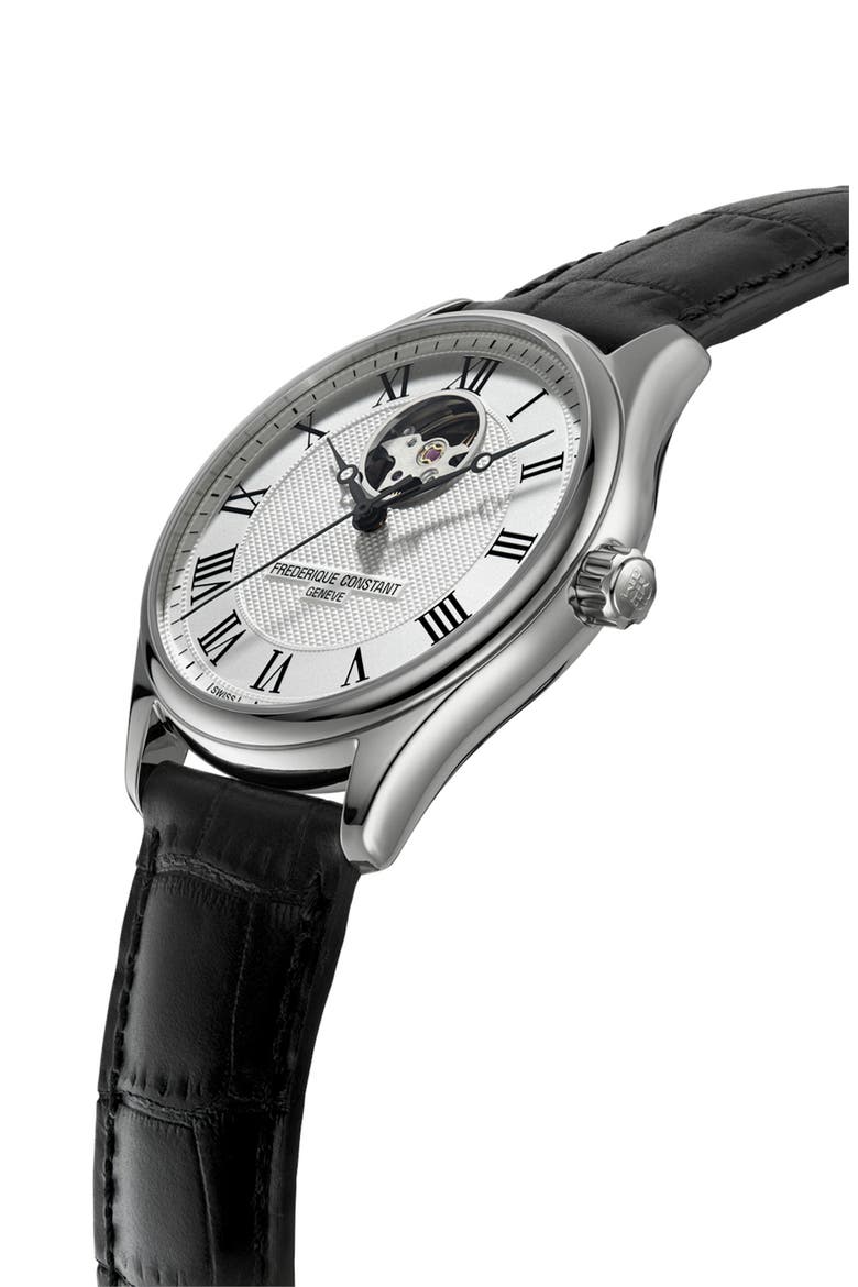 Classics Heartbeat Automatic Leather Strap Watch, 40mm, Alternate, color, SILVER-TONE