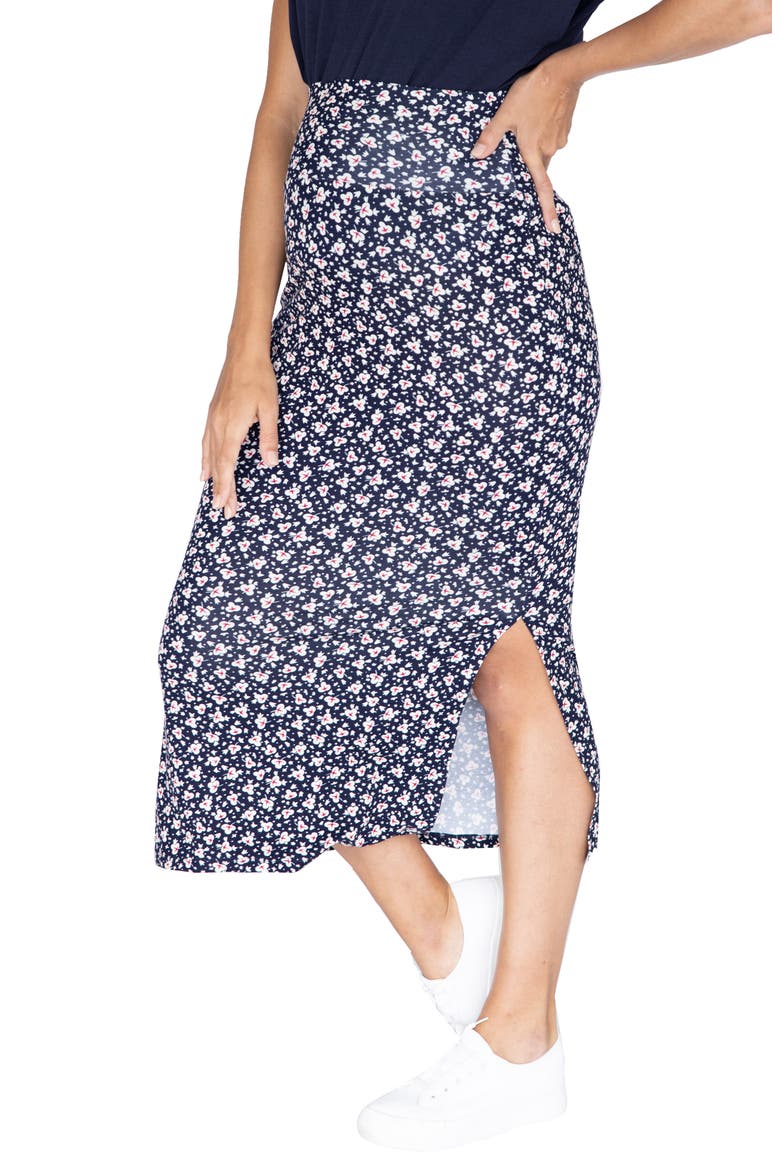 Side Slit Maternity Midi Skirt, Alternate, color, NAVY