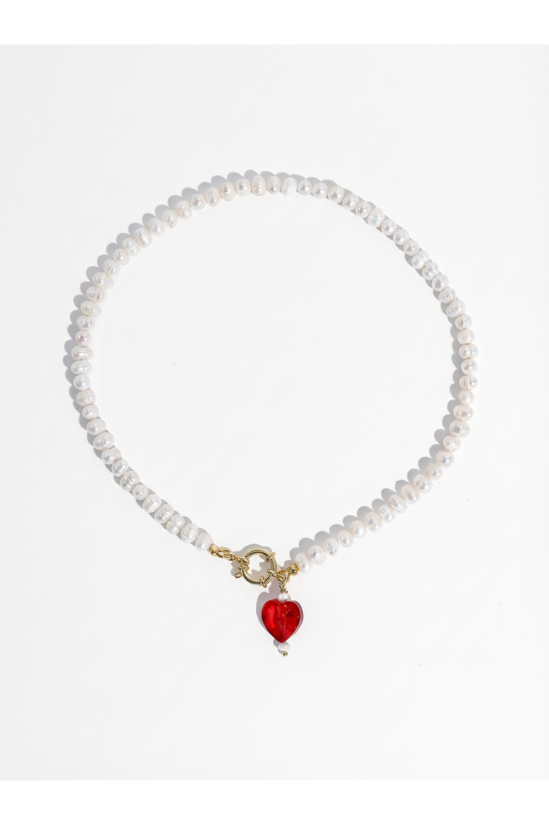 Kokoro Red Heart Freshwater Pearl Necklace, Main, color, Red and Gold