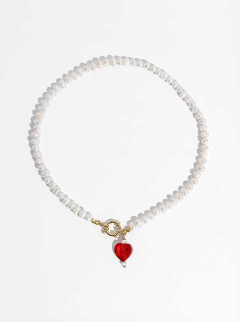 Kokoro Red Heart Freshwater Pearl Necklace