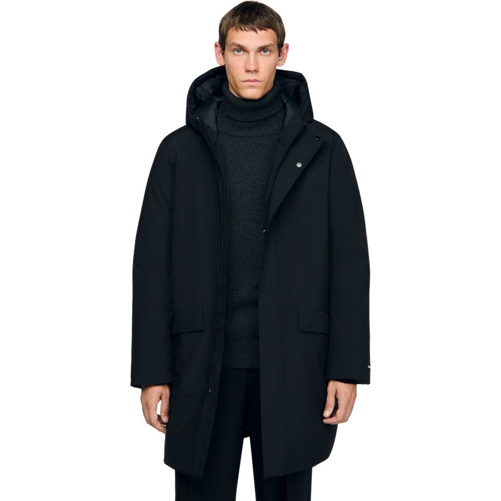 Sandro Hooded Parka With Zip In Black