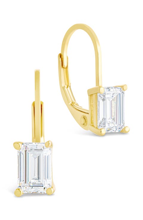 Emerald Cut Cubic Zirconia Lever-Back Earrings
