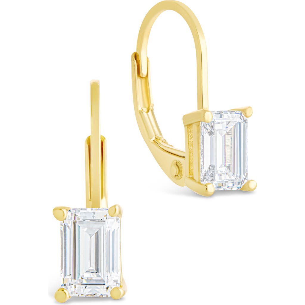 Sterling Forever Emerald Cut Cubic Zirconia Lever-back Earrings In Gold
