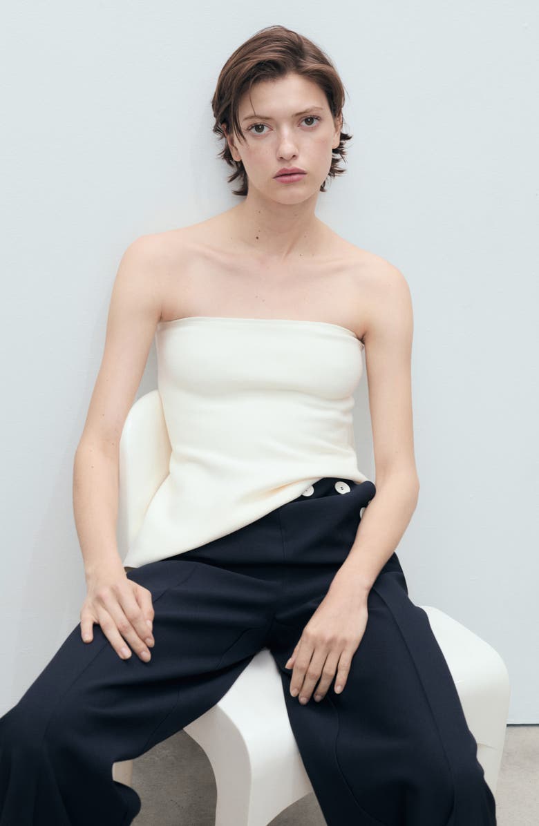 MANGO Contrast Button Straight Leg Pants, Alternate, color, Navy