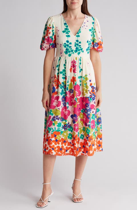 Floral Puff Sleeve Midi Dress