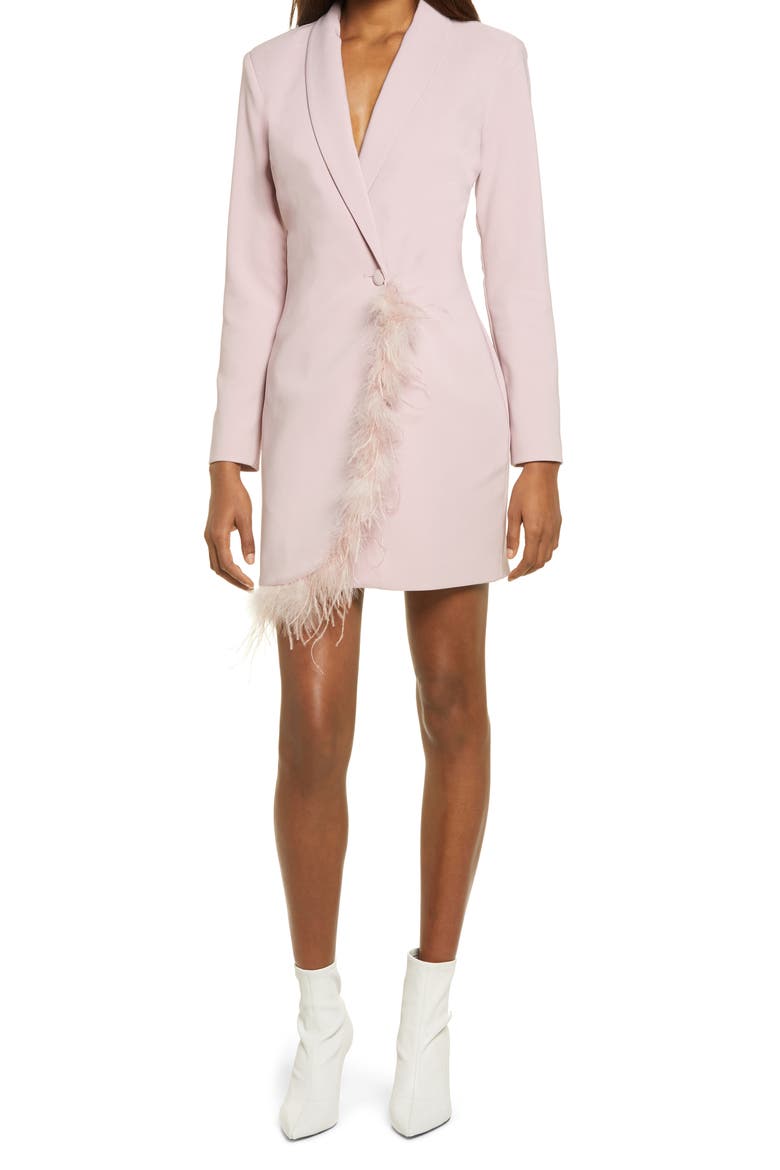 Feather Hem Long Sleeve Blazer Dress, Alternate, color, MINK
