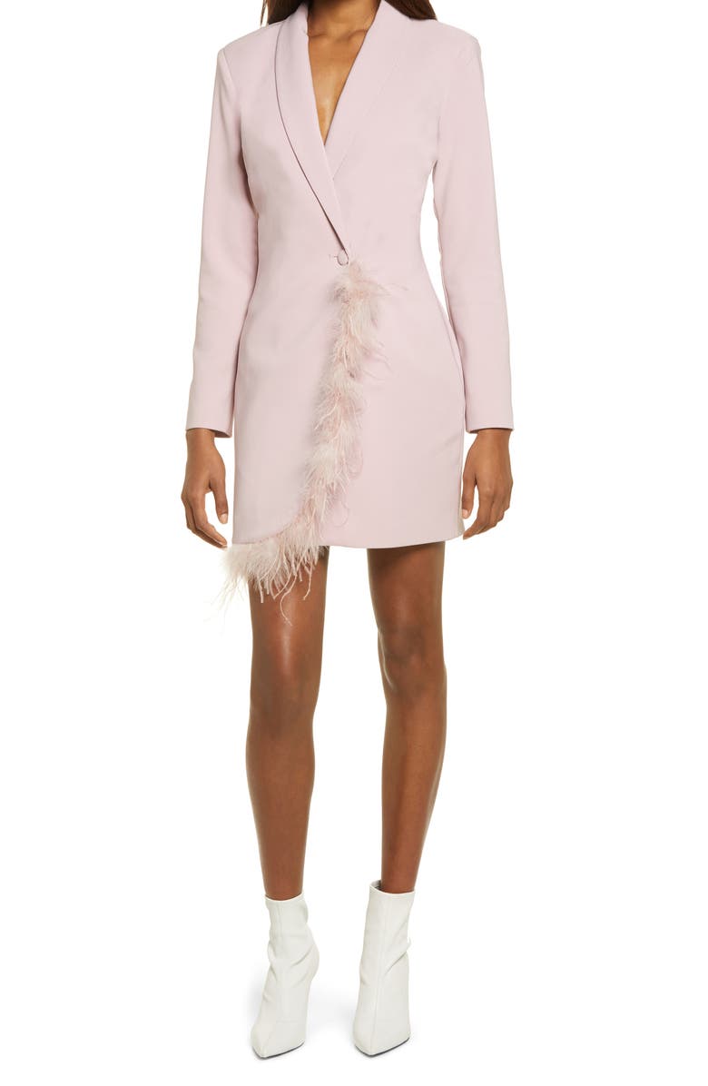 Lavish Alice Feather Hem Long Sleeve Blazer Dress, Alternate, color, 