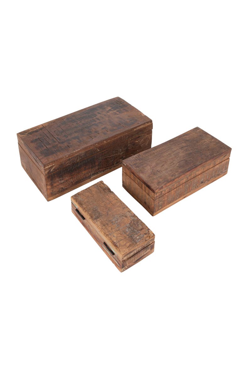 Reclaimed Vintage Wood Boxes, Set of 3 Sizes, Natural, Main, color, Natural