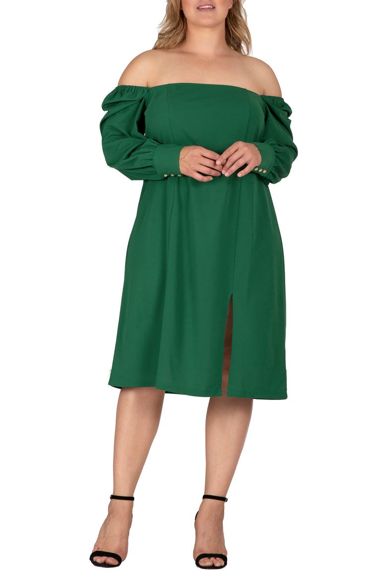 Long Sleeve Off the Shoulder Dress, Alternate, color, GREEN