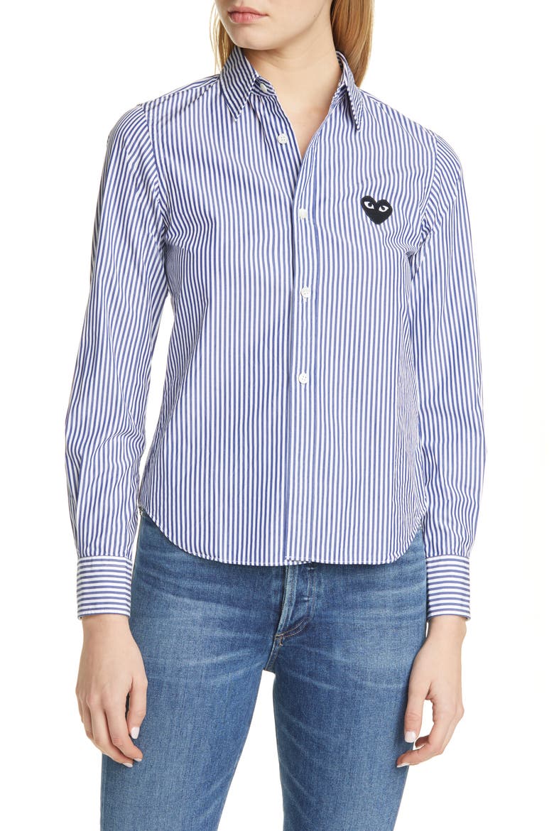 Black Heart Stripe Cotton Shirt, Main, color, BLUE