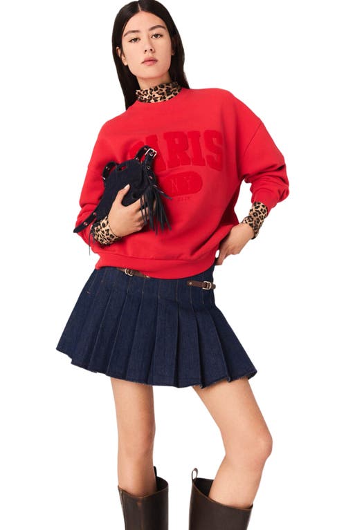 Maje Womens Red Paris Round-neck Cotton Sweatshirt