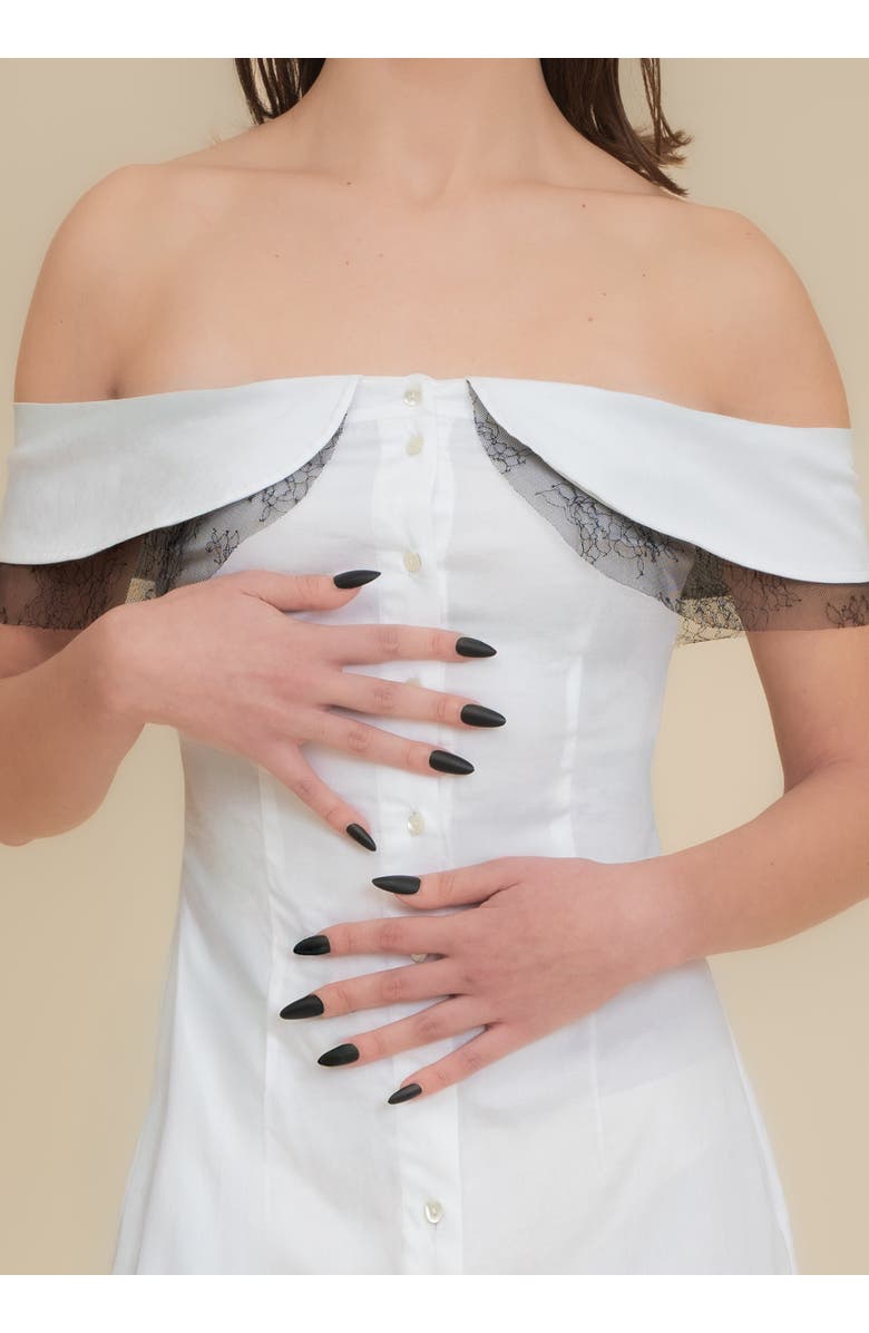 Contessa Mills Peter Lace-Trim Poplin Dress, Alternate, color, White