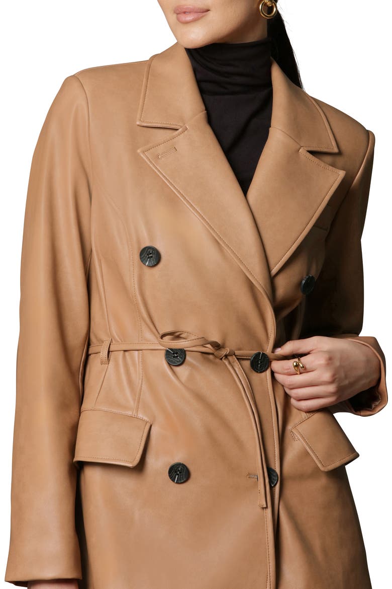 Faux Leather Trench Coat, Alternate, color, CAMEL