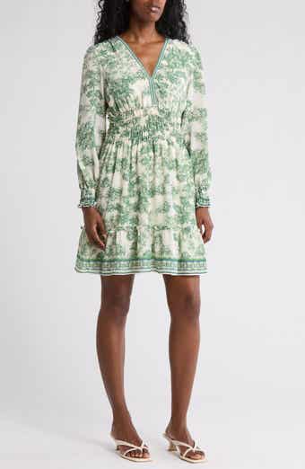 MAX STUDIO Long Sleeve Smocked Georgette Minidress