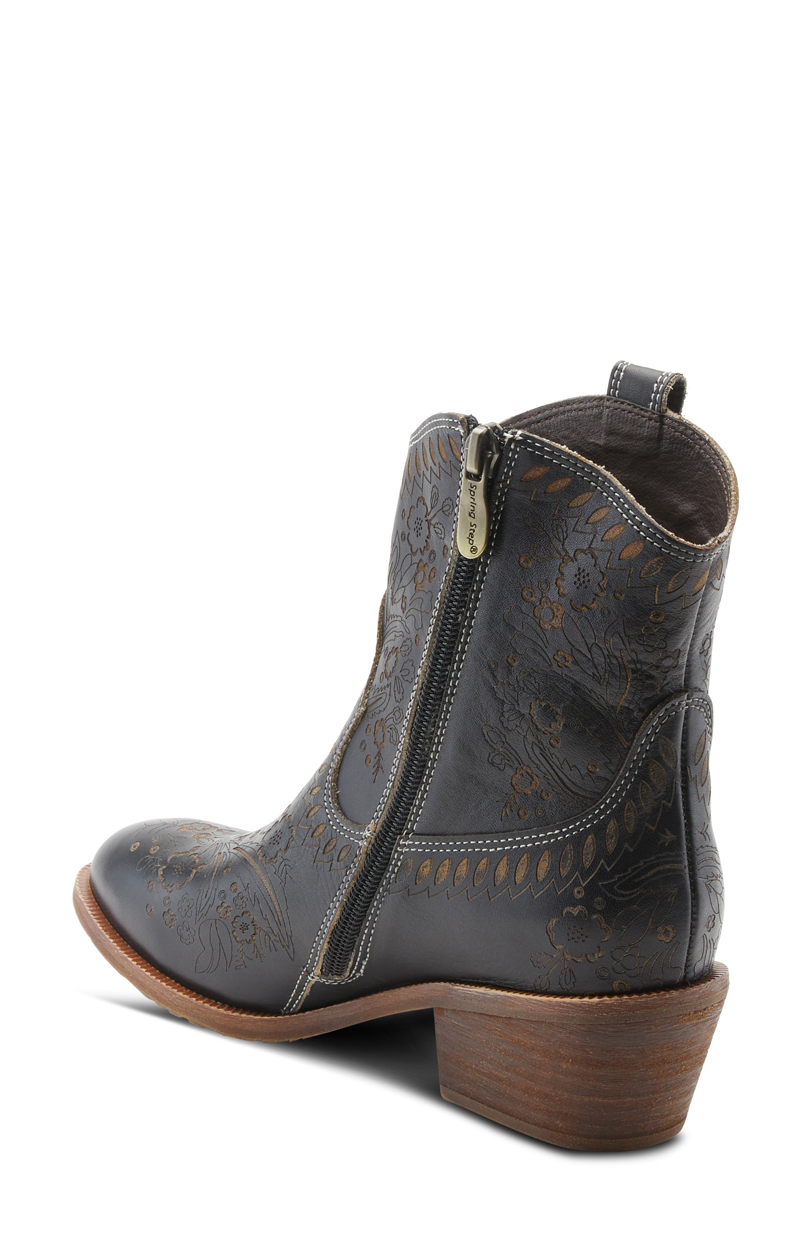 L'Artiste by Spring Step Galop Embossed Floral Leather Bootie, Alternate, color, 