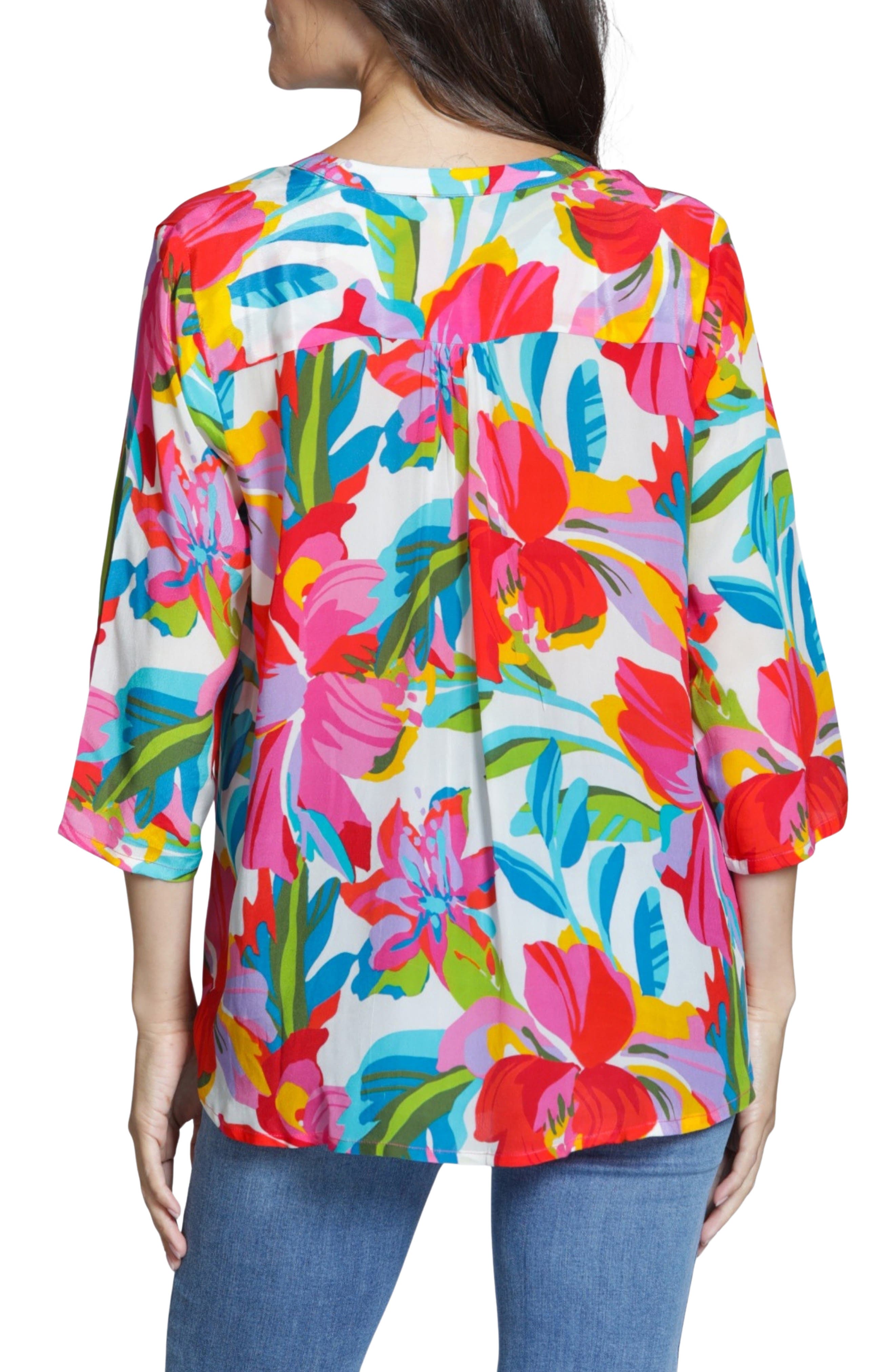 Print Tassel Split Neck Chiffon Top - image 4