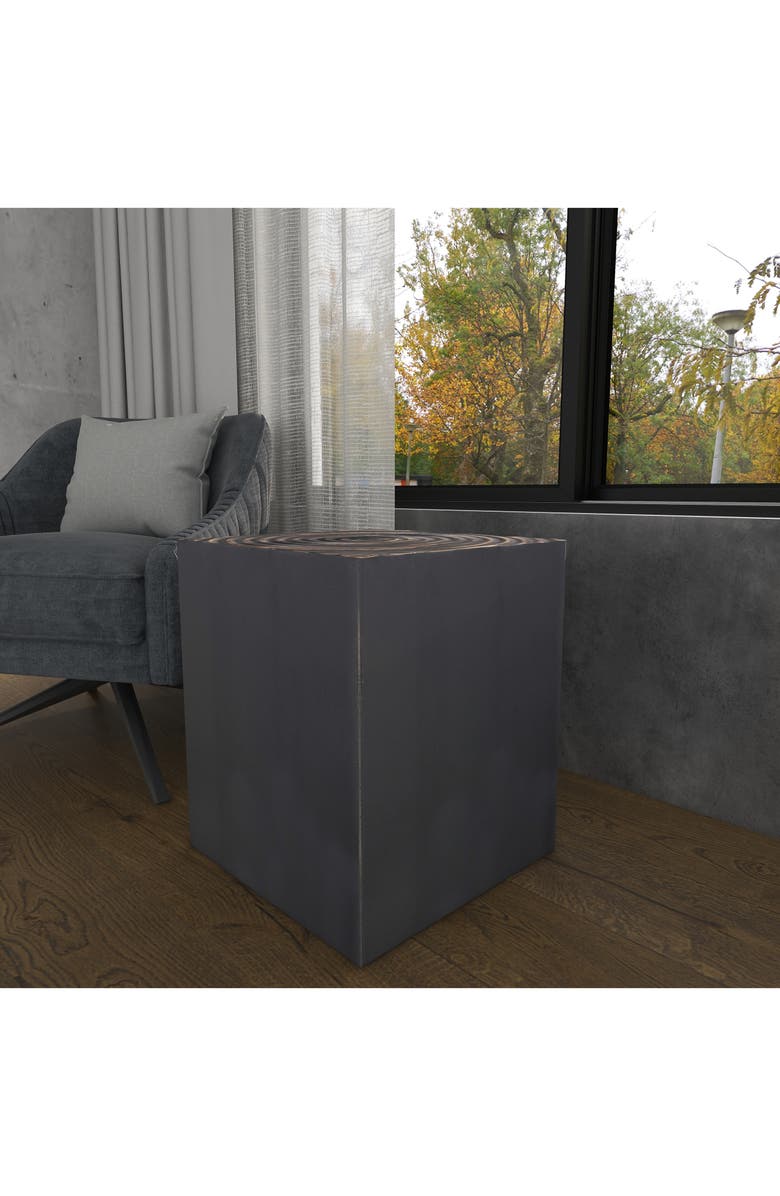 GINGER BIRCH STUDIO Black Wood Intricately Carved Accent Table, Alternate, color, 