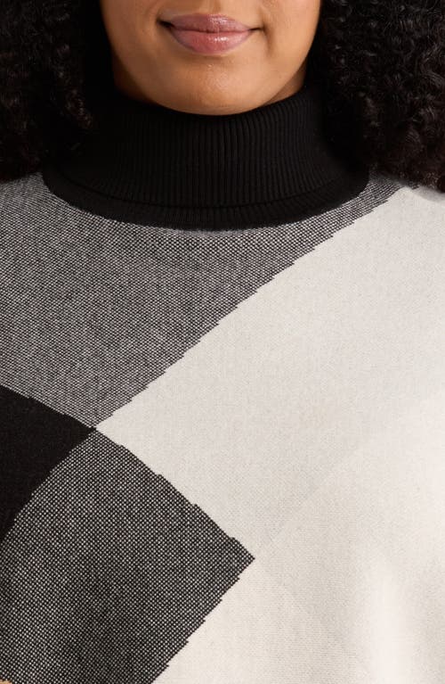Jones New York Jacquard Turtleneck Sweater In Black