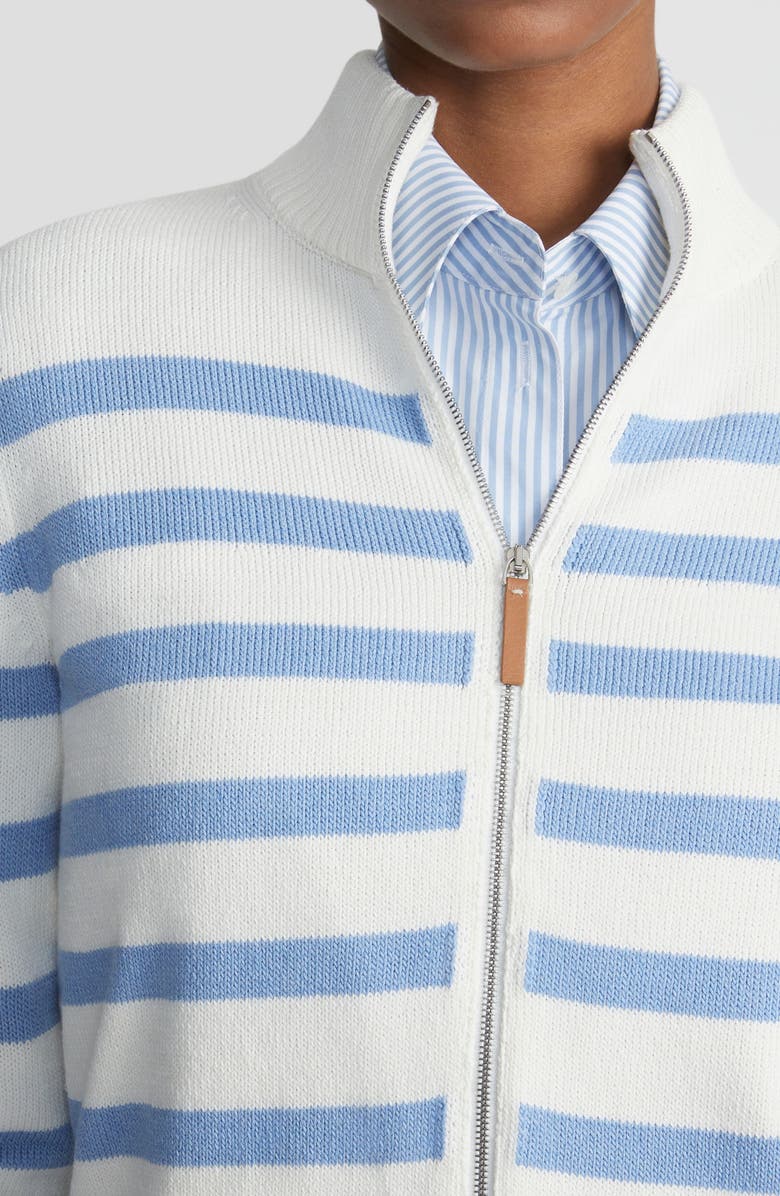 Lafayette 148 New York Stripe Cotton & Silk Zip Cardigan, Alternate, color, Deep Blue Oasis Multi
