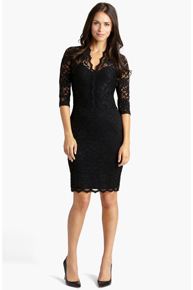 Scalloped Lace Cocktail Dress, Alternate, color, BLACK