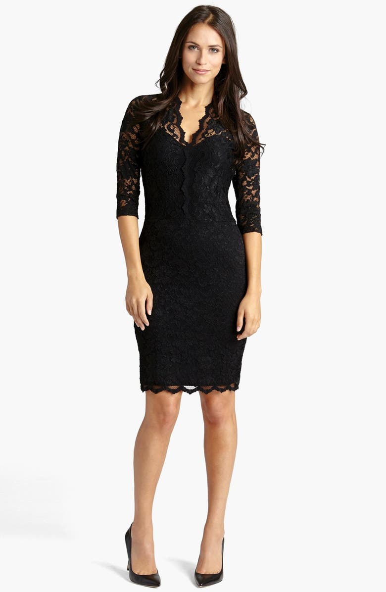 Karen Kane Scalloped Lace Cocktail Dress, Alternate, color, Black