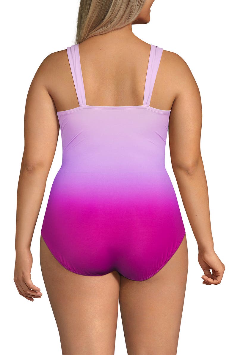 Lands
 End SlenderSuit Grecian Tummy Control Chlorine Resistant One Piece Swimsuit, Alternate, color, Crimson Rose/Purple Ombre