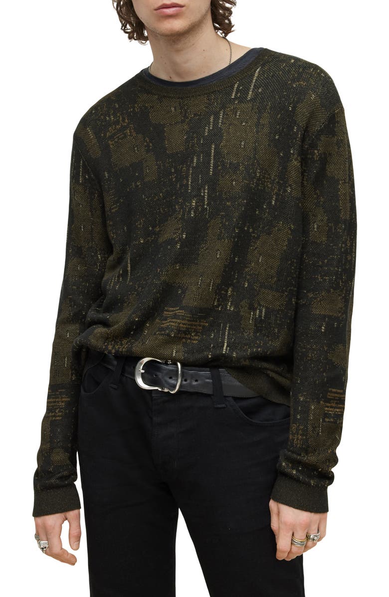 John Varvatos Patchin Regular Fit Jacquard Linen Blend Crewneck Sweater, Main, color,