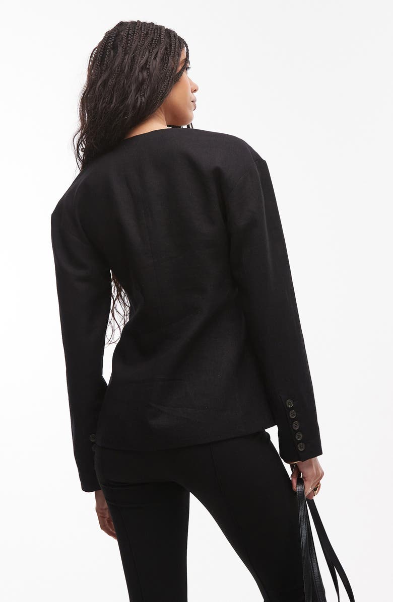 Topshop Linen Blend Blazer, Alternate, color, Black